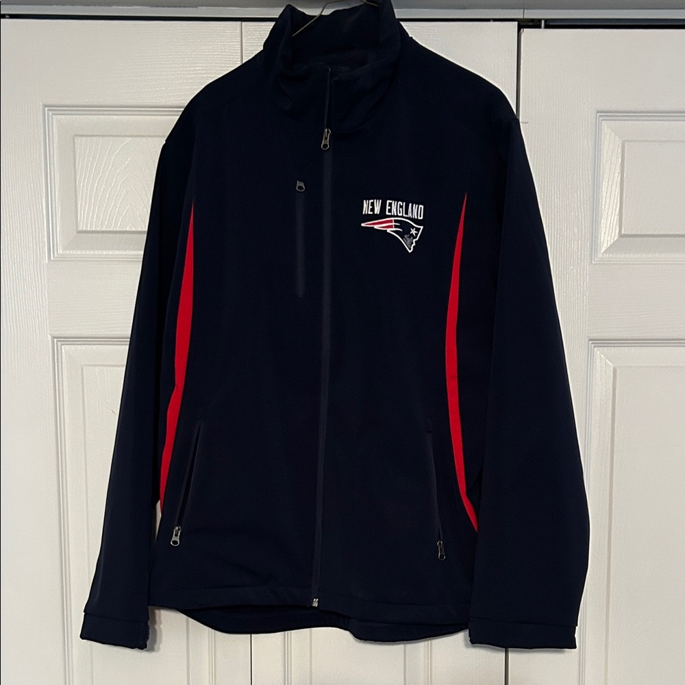 NFL New England Men's Black Windbreaker with Red Stripes